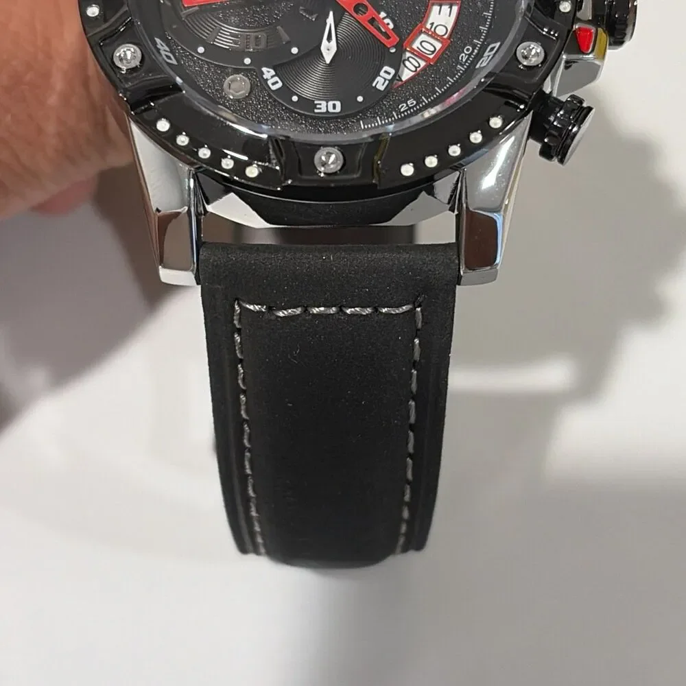 Invicta S1 Rally 69848 Men’s Chronograph Black Red Dial Leather Strap New In Box